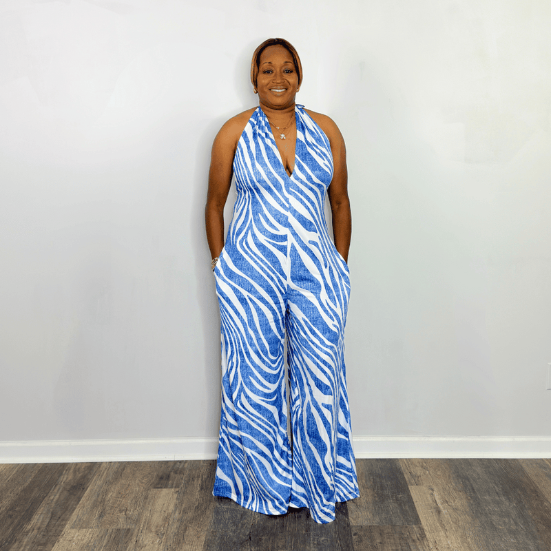 Printed Halter Jumpsuit | Denim