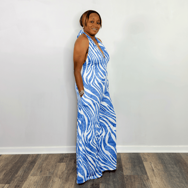 Printed Halter Jumpsuit | Denim