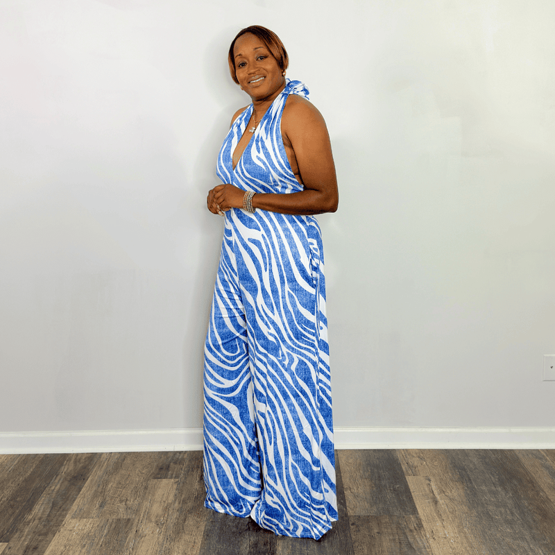 Printed Halter Jumpsuit | Denim