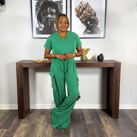 Ribbed Cropped Top & Pants Set | Green