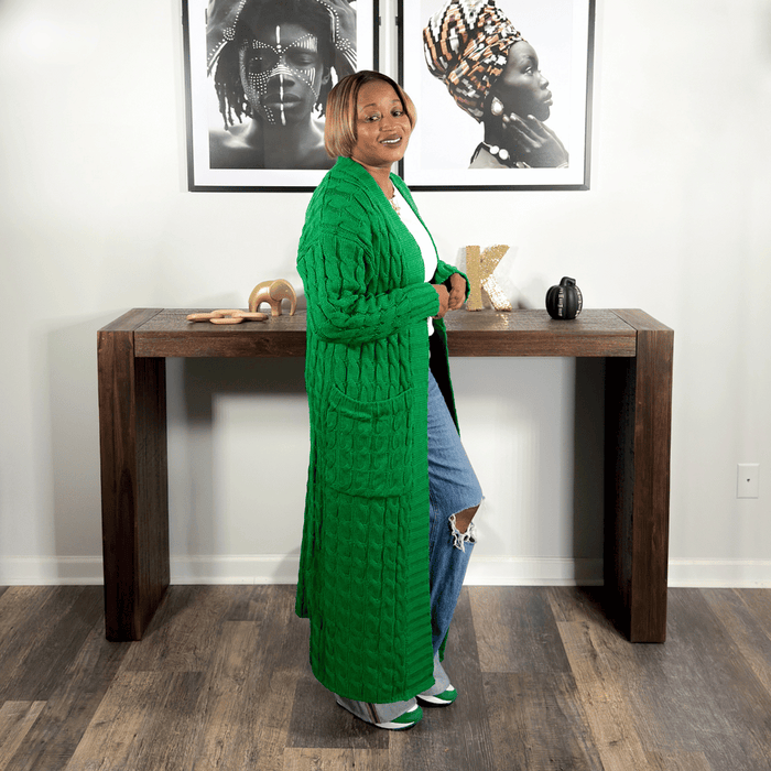 Longline Cable Knit Cardigan | Green