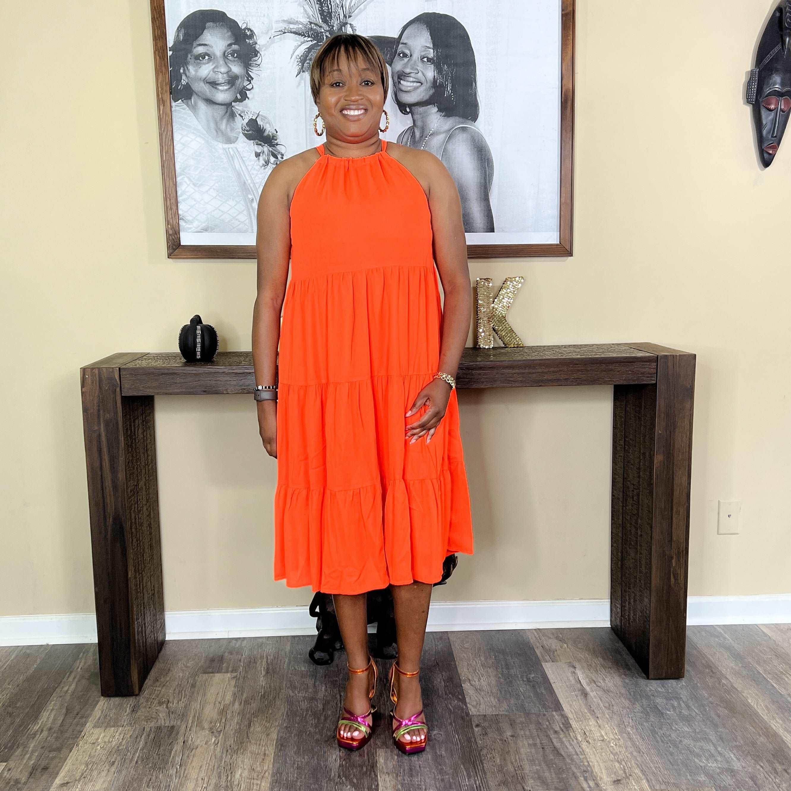 Neon orange 2024 midi dress