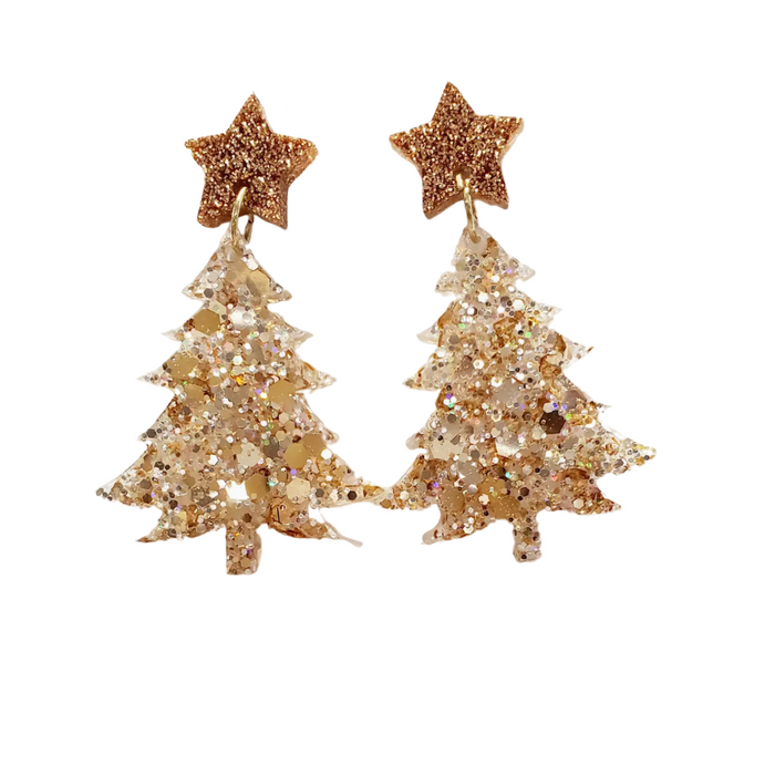 'Chrissy' Christmas Tree Multi Resin Earrings | Gold