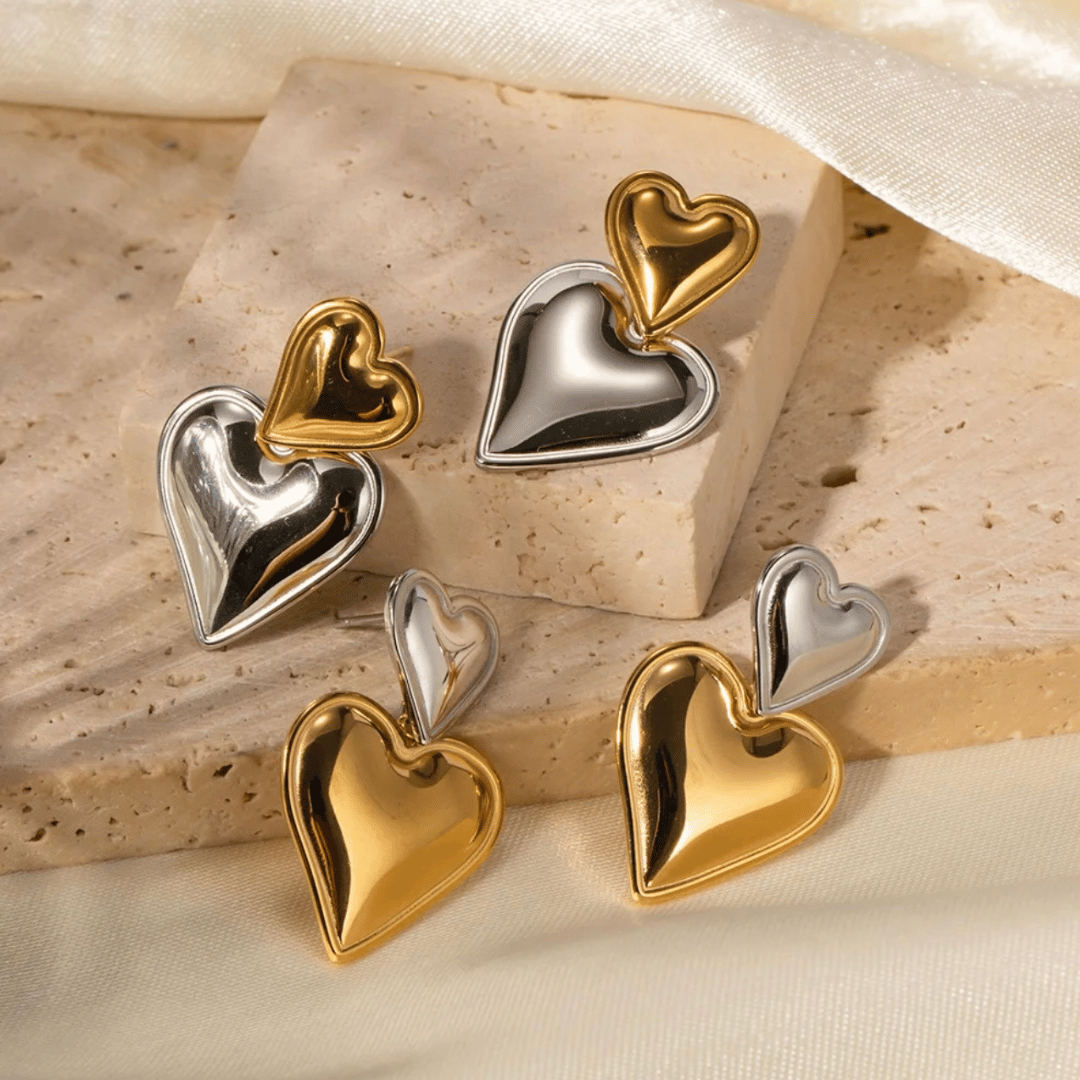 Layered Heart Earrings | Mixed Metal