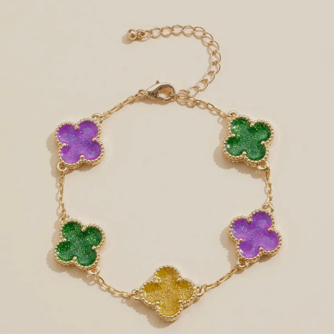 Mardi Gras Floral Link Bracelet