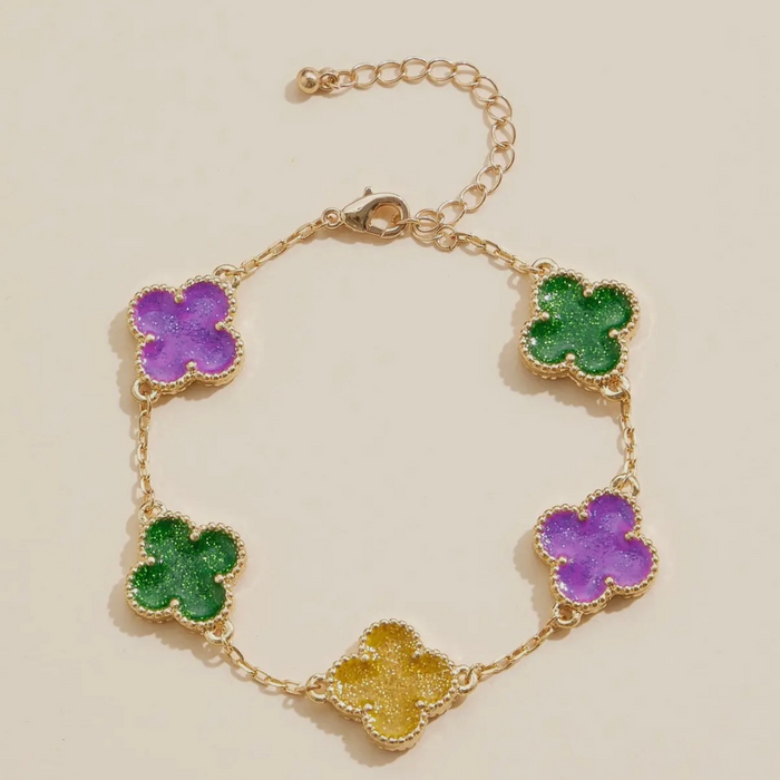 Mardi Gras Floral Link Bracelet