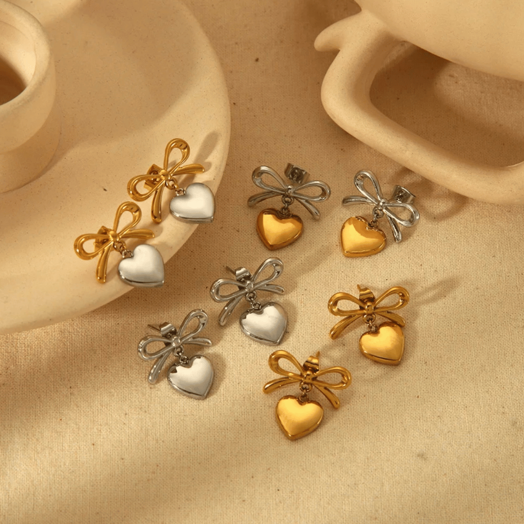 'Belle' Heart Bow Earrings | Mixed Metal