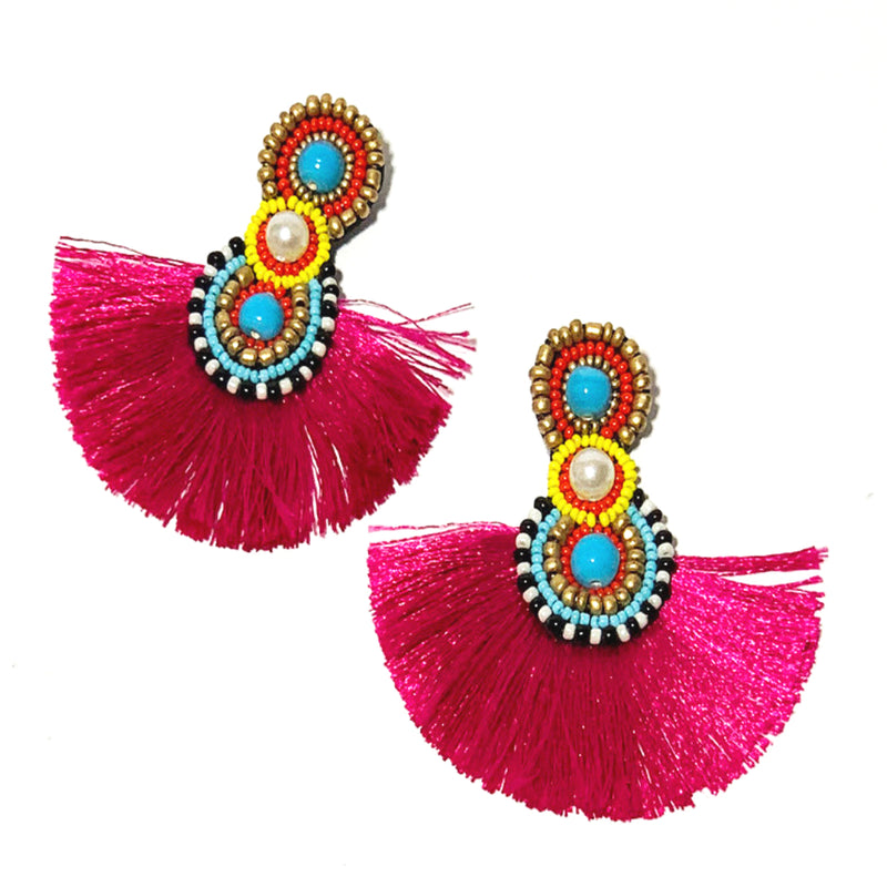 'Olivia' Beaded Tassel Earrings-House of Charlotte Boutique